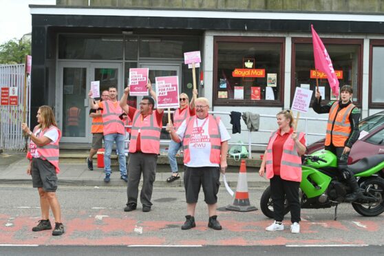 Postal workers at Elgin are on strike today. Picture by Jason Hedges/DC Thomson