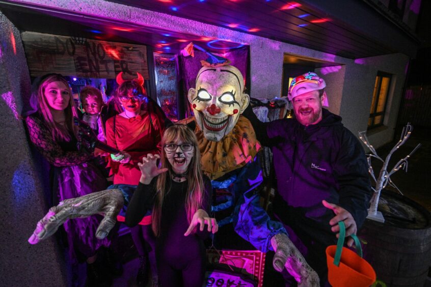 Fochabers father with his family at their haunted house display for Halloween party tonight