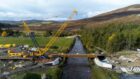 Drone images of beams being positioned on the new Gairnshiel Bridge