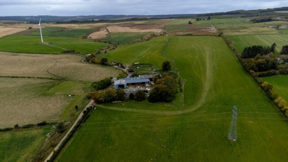 An aerial view of the Hessins' farm at Balnamoon, near Keith