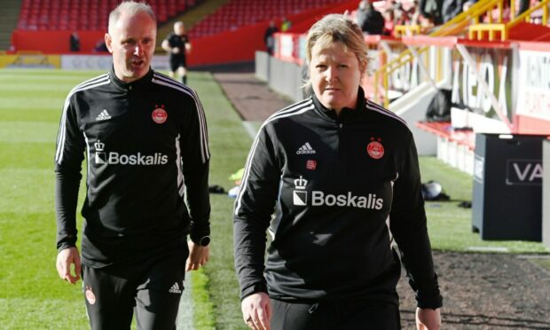 Aberdeen Women co-managers Gavin Beith and Emma Hunter at Pittodrie. Image: Kenny Elrick/DC Thomson.
