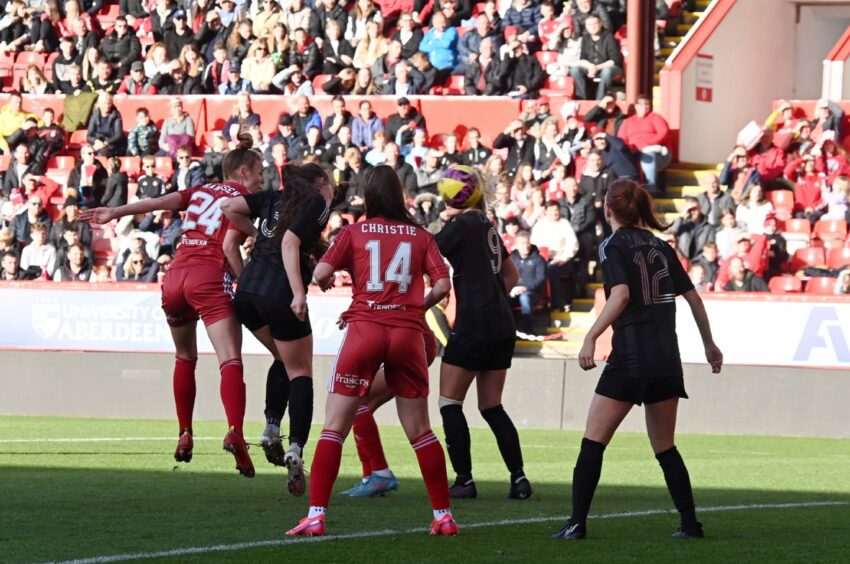 Nadine Hanssen after she scored the first-ever Aberdeen Women goal at Pittodrie. 