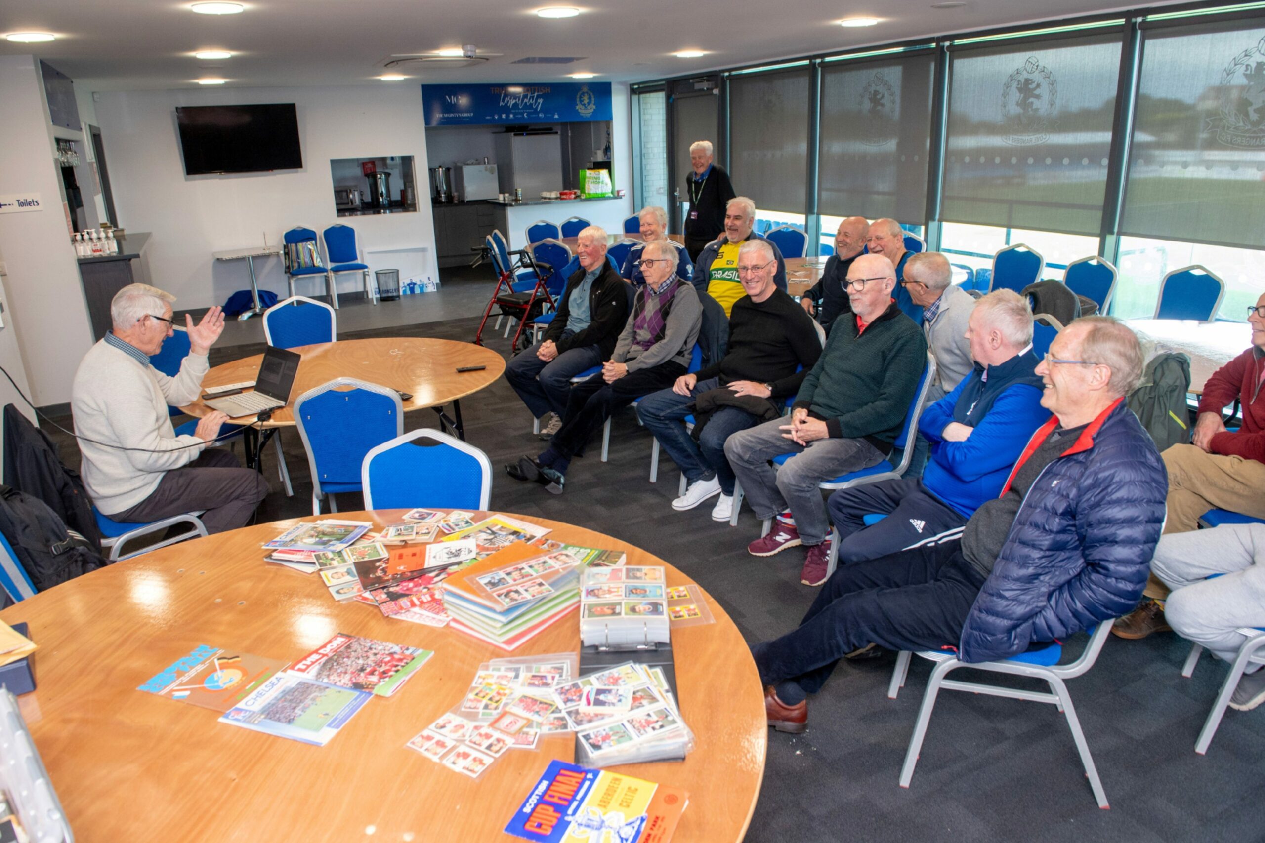 The recent Football Memories session at Balmoral Stadium, Aberdeen, included a whistlestop tour of Scottish squads from years gone by. Image: Kath Flannery/ DC Thomson