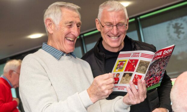 Keith Davidson and Malcolm Steele at a Football Memories session at Balmoral Stadium, Aberdeen, Image: Kath Flannery/ DC Thomson