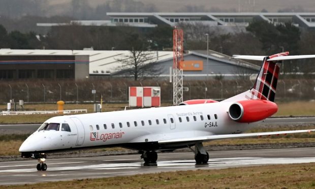 Loganair plane at Aberdeen Airport.