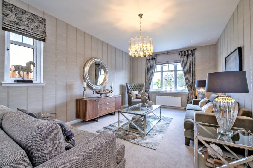 The beautiful lounge in the Lochside of Leys showhome