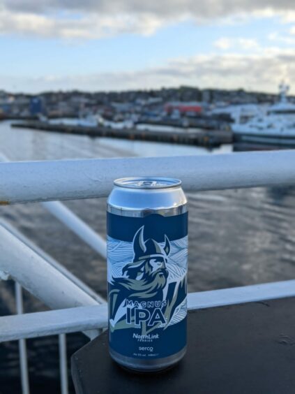 Can of Magnus Beer on a NorthLink ferry.