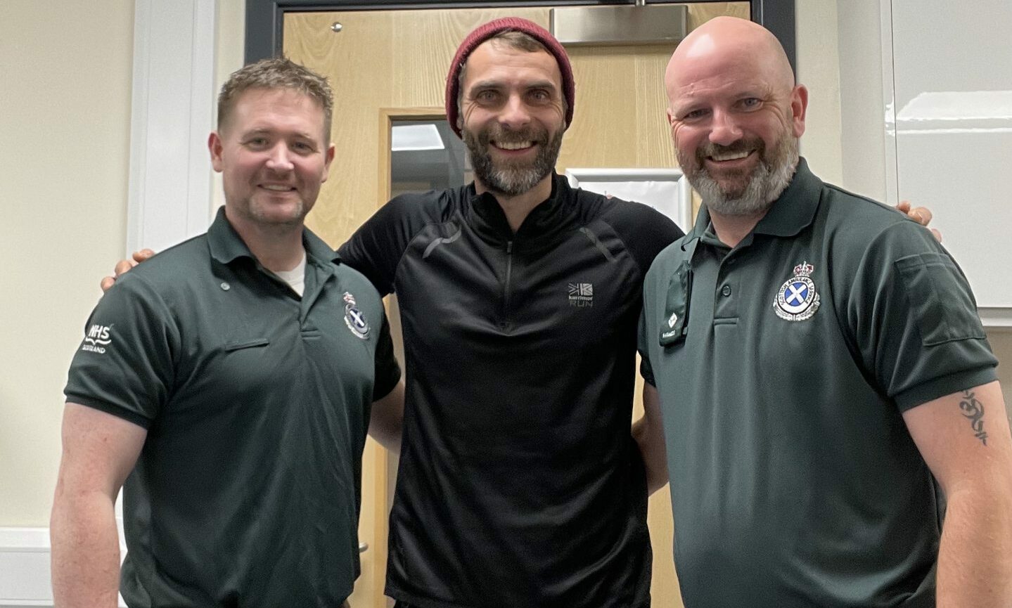 From left to right: Ambulance technician Christopher Pettitt, Matt Kinghorn and paramedic team leader Stuart Richardson. Image: Scottish Ambulance Service. 