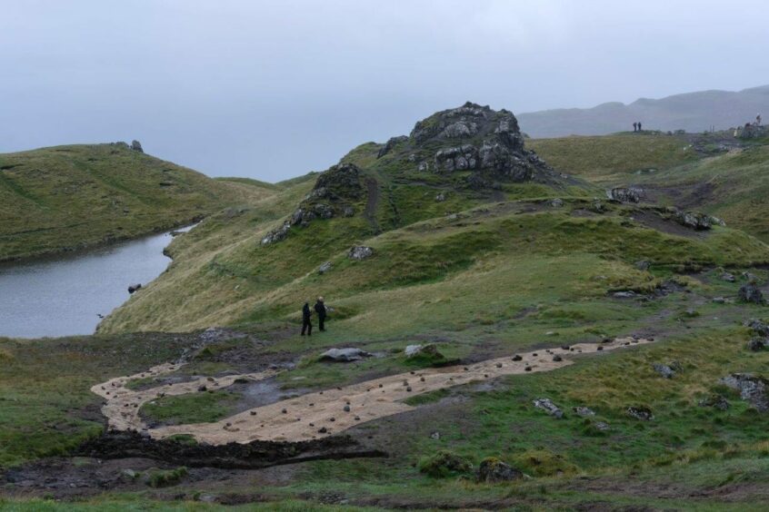 The Old Man of Storr with the jute laid down to protect new seedlings. Image: Outdoor Access Trust for Scotland