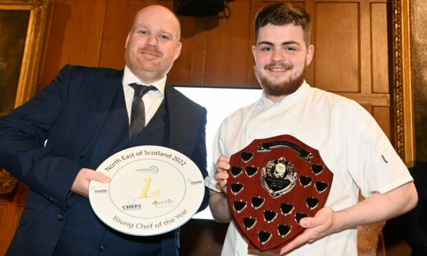 Jamie Purvis with the winner of Young Chef of the Year, Ross Boyd of Amuse by Kevin Dalgleish. Image: Paul Glendell/DC Thomson.
