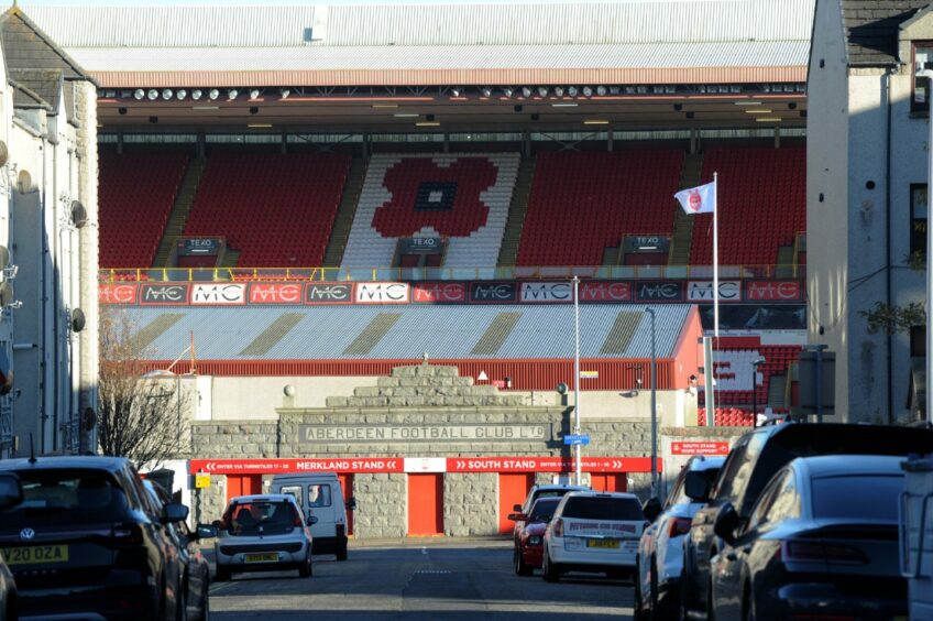 The Richard Donald Stand, pictured in November 2020, is "freezing cold" and lacks useable space for Aberdeen FC Community Trust. Image: Darrell Benns/DC Thomson.
