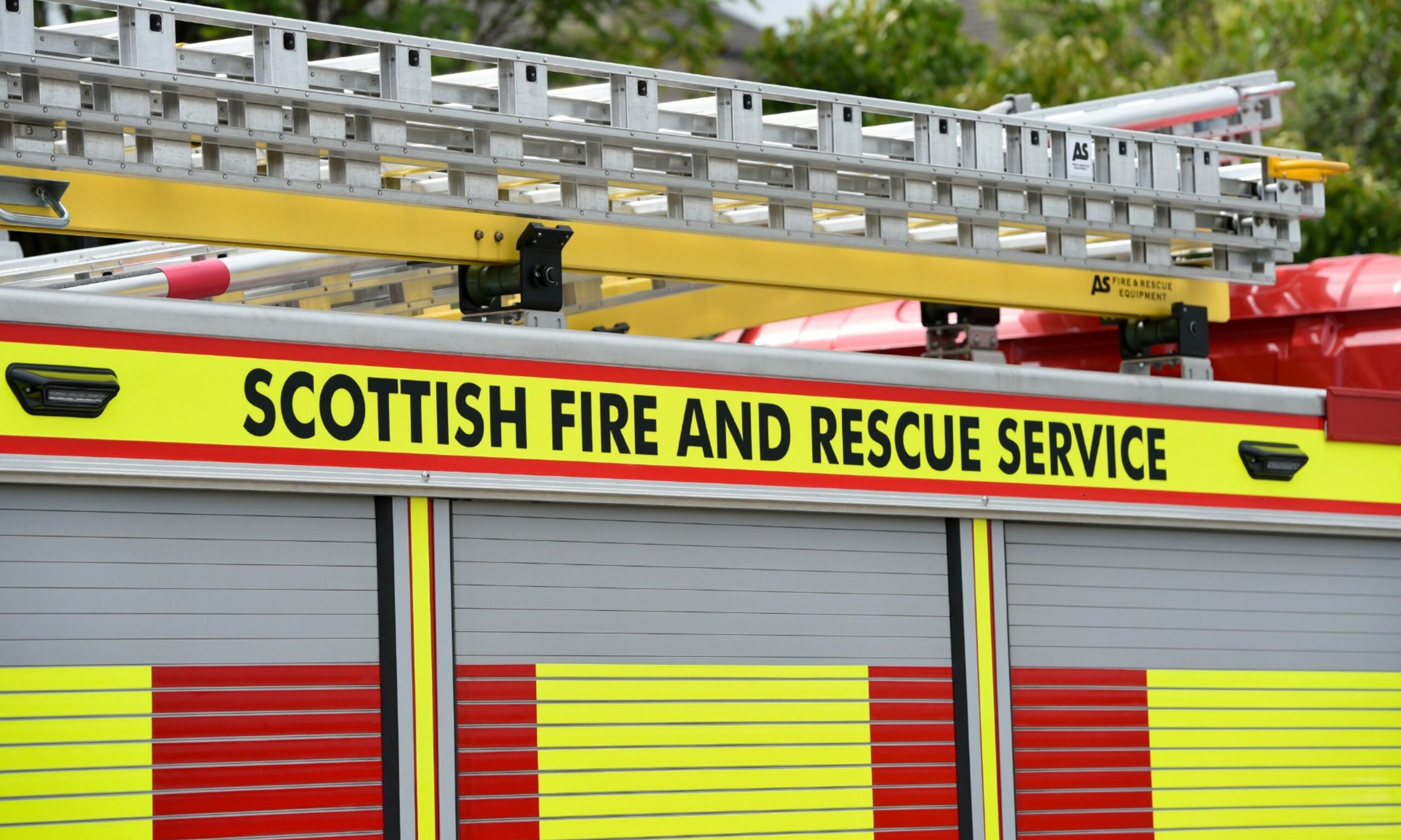 Red and yellow fire engine.