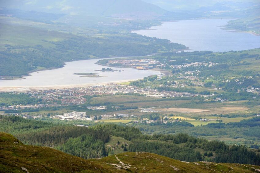Fort William, Loch Linnhe (left) with the village of Caol and then Loch Eil in the distance.
