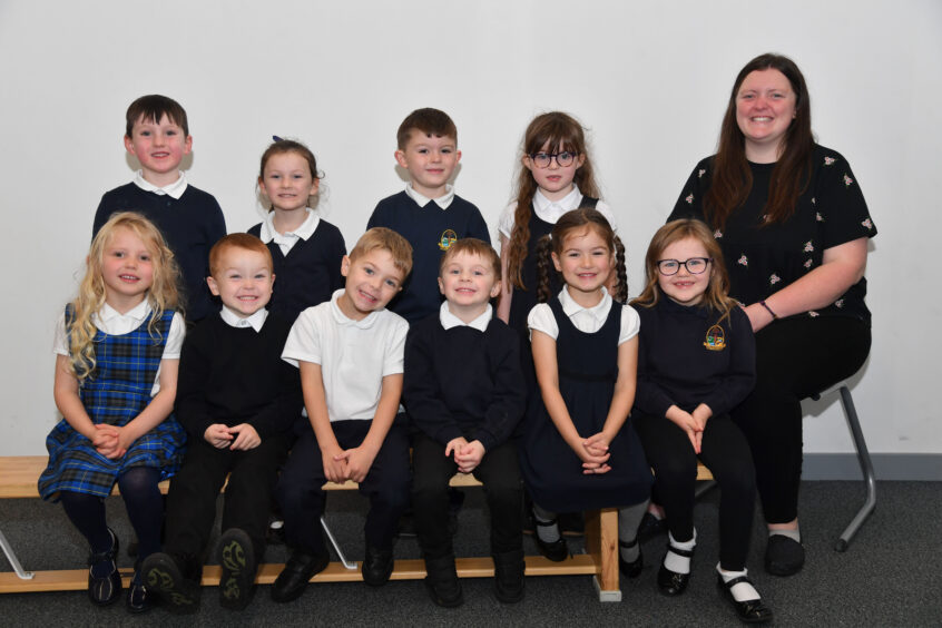 The P1/2 class at Turriff Primary School with teacher Miss McLean