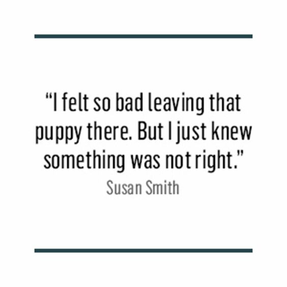 A quote card which reads: I felt so bad leaving that puppy there. But I just knew something was not right."