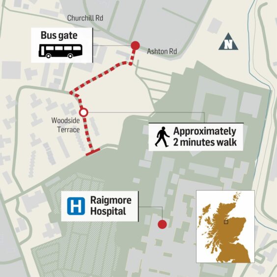 Raigmore bus gate map, detailing proposed bus gate on Ashton Road