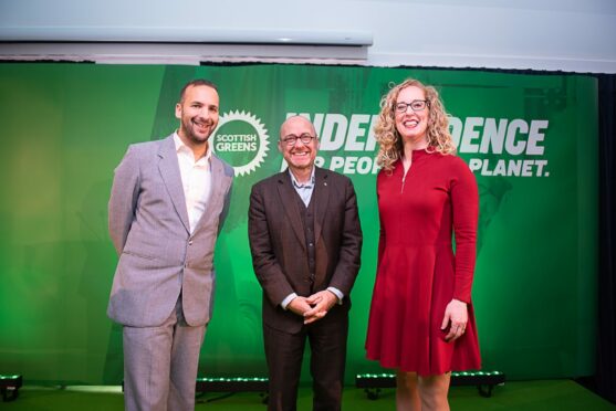 Green Party deputy leader Zack Polanski with Patrick Harvie and Lorna Slater at the Scottish Greens Autumn conference in Dundee