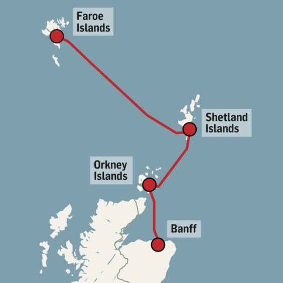 Map showing subsea cable from mainland Scotland to Orkney, Shetland and the Faroe Islands