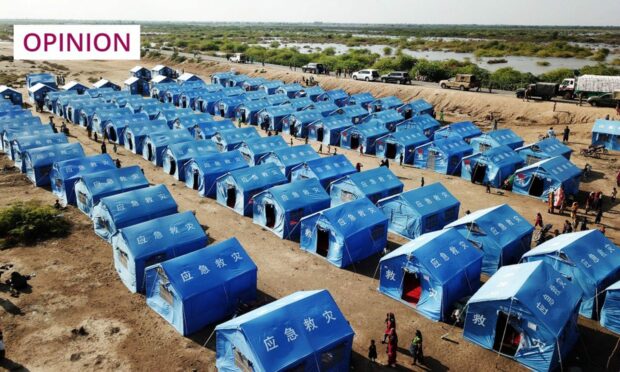 Tents donated from China house people displaced by flooding in southern Pakistan's Sindh province (Photo: Chine Nouvelle/SIPA/Shutterstock)