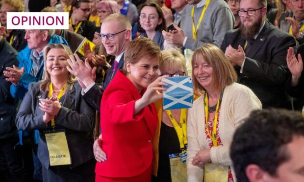 First Minister Nicola Sturgeon poses for photos with attendees at the 2022 SNP party conference at P&J Live. (Photo: Kath Flannery/DC Thomson)