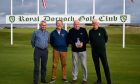 Picture shows Struan Robertson (left), Colin Allison, Tom Watson and Royal Dornoch seniors captain David Muschamp pictured during Tom's milestone visit to the Highland club.