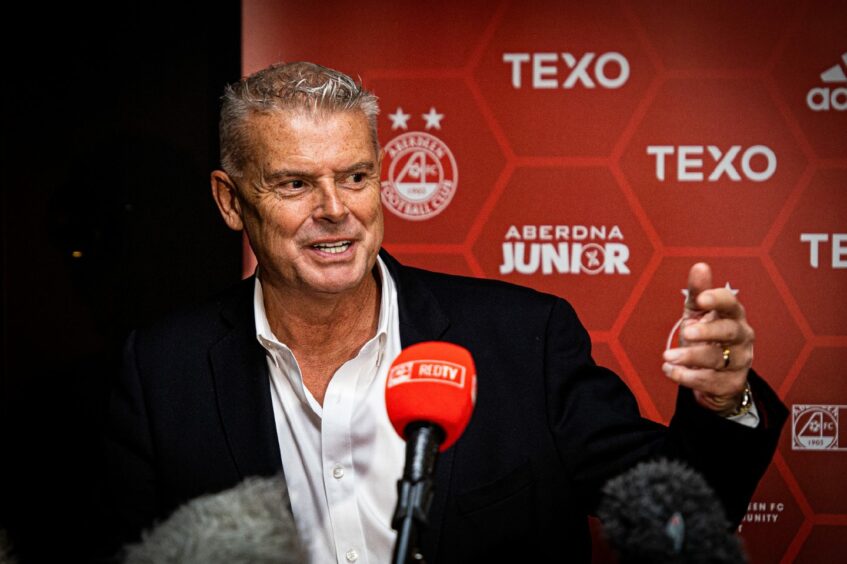 Aberdeen FC chairman Dave Cormack made the case for the new stadium at a press conference at Pittodrie on Thursday. Image: Wullie Marr/DC Thomson.