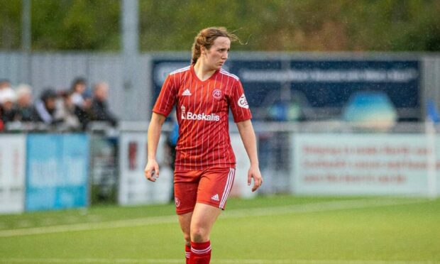 Bayley Hutchison scored a brace in Aberdeen's 3-1 win over Glasgow Women. Image: Wullie Marr/DC Thomson.