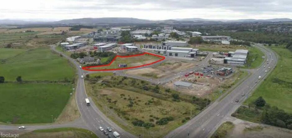 The red outline shows the site of the proposed Wickes store in Westhill. Supplied by Ryden