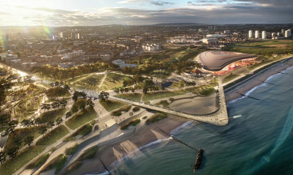 Aberdeen City Council proposals for the beach could include a new stadium for Aberdeen FC and a new boardwalk. Image: Aberdeen City Council