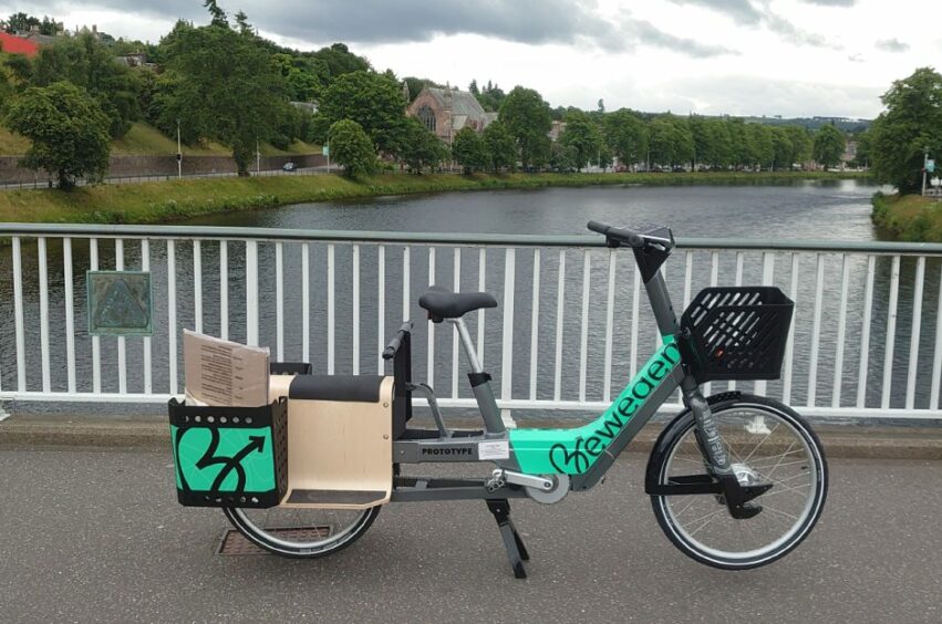 a Bewegen cargo e-bike at Inverness Ness Bridge.