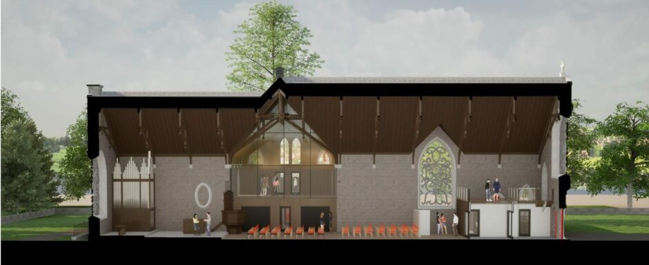Drawing impression showing front of church.