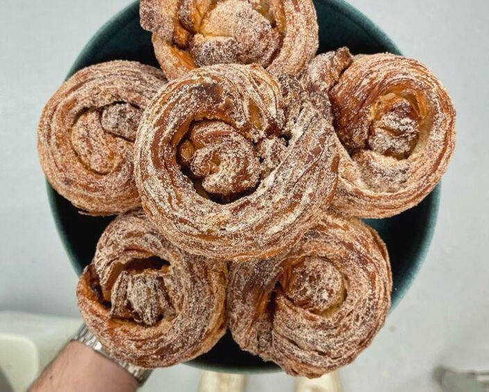 Cinnamon cruffins made by Steven Traill of Rain Bakery