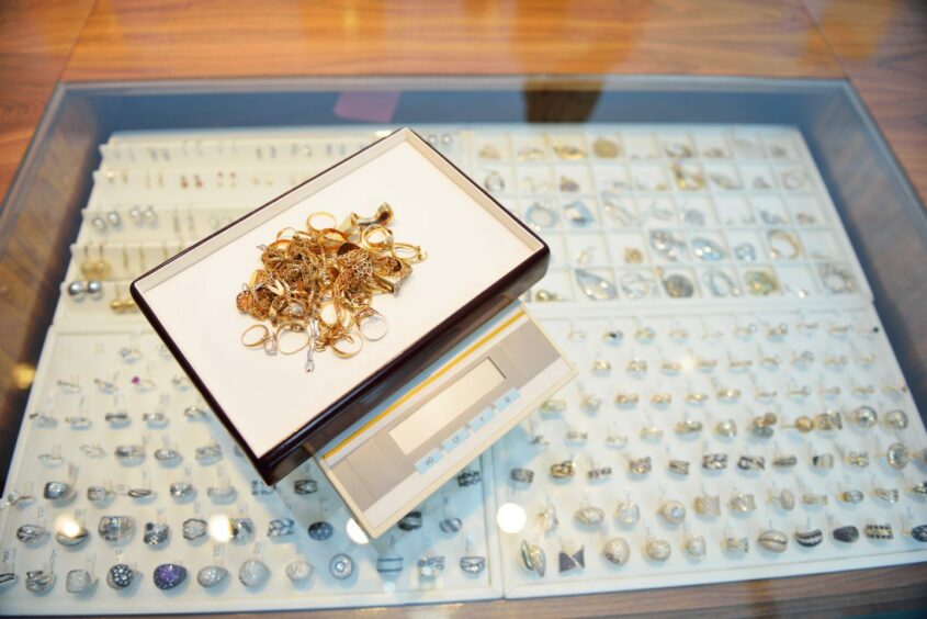 Jewellery scale on counter top - article about selling gold in Aberdeen