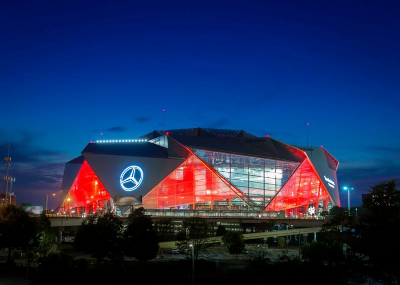 Atlanta United's home ground, the Mercedes Benz Stadium, is powered by more than 4,000 solar panels. Aberdeen FC will be there in weeks for a winter camp - as club bosses draw up new stadium plans. Revel Pix LLC/Shutterstock.
