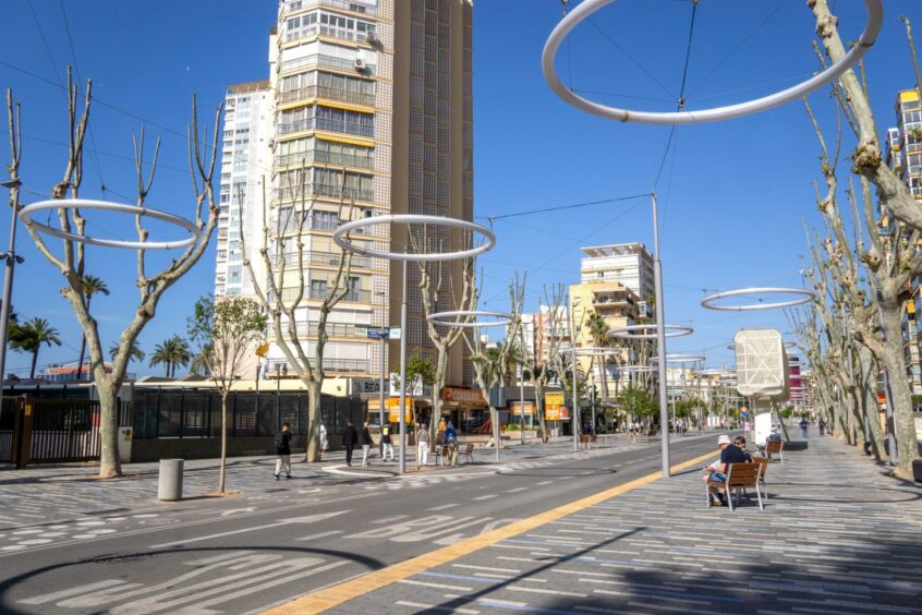 The main street in central Benidorm, Avenida Mediterraneo, already has halo lights. Supplied by cktravels/Shutterstock
