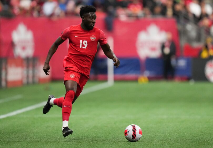 Alphonso Davies in action for Canada. Image: Canadian Press/Shutterstock (12979337s)