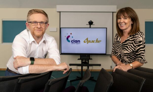 Duncan Peter, of Clan Cancer Support, with Adele Howie from Apache. Image: Clan Cancer Support