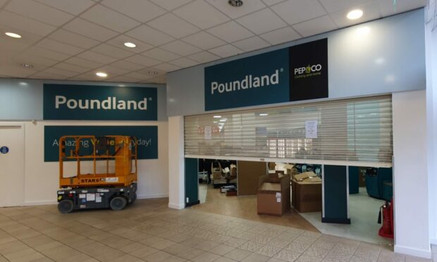 Preparations are being made at the temporary Poundland in Elgin. Image: DC Thomson