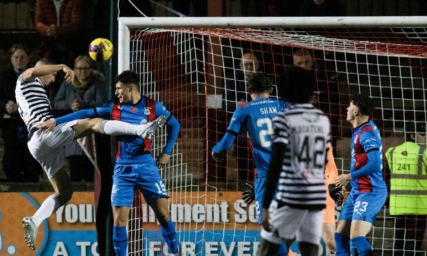 Queens Park's Charlie Fox pounces to level the scores in the 2-1 win over Inverness. Images: Craig Brown/SNS Group