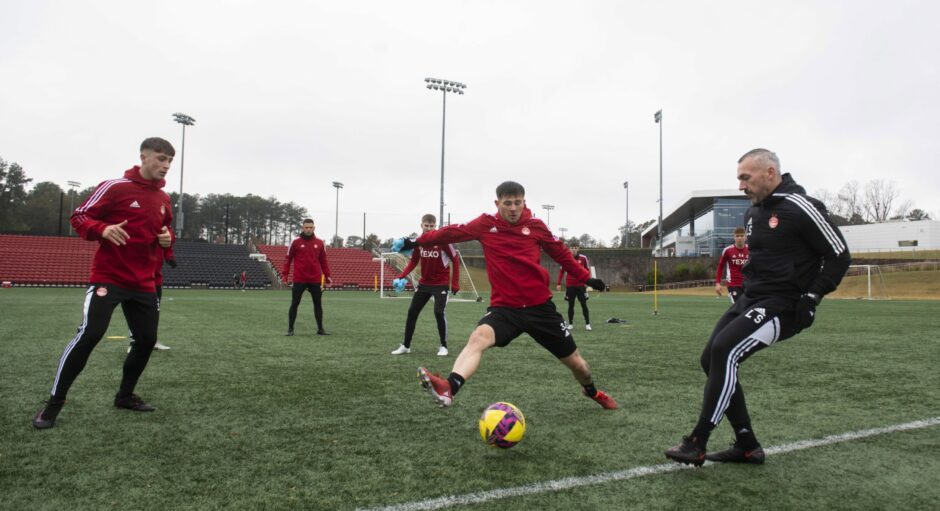 The Aberdeen players taking part in a drill during their training camp at partner club Atlanta United.