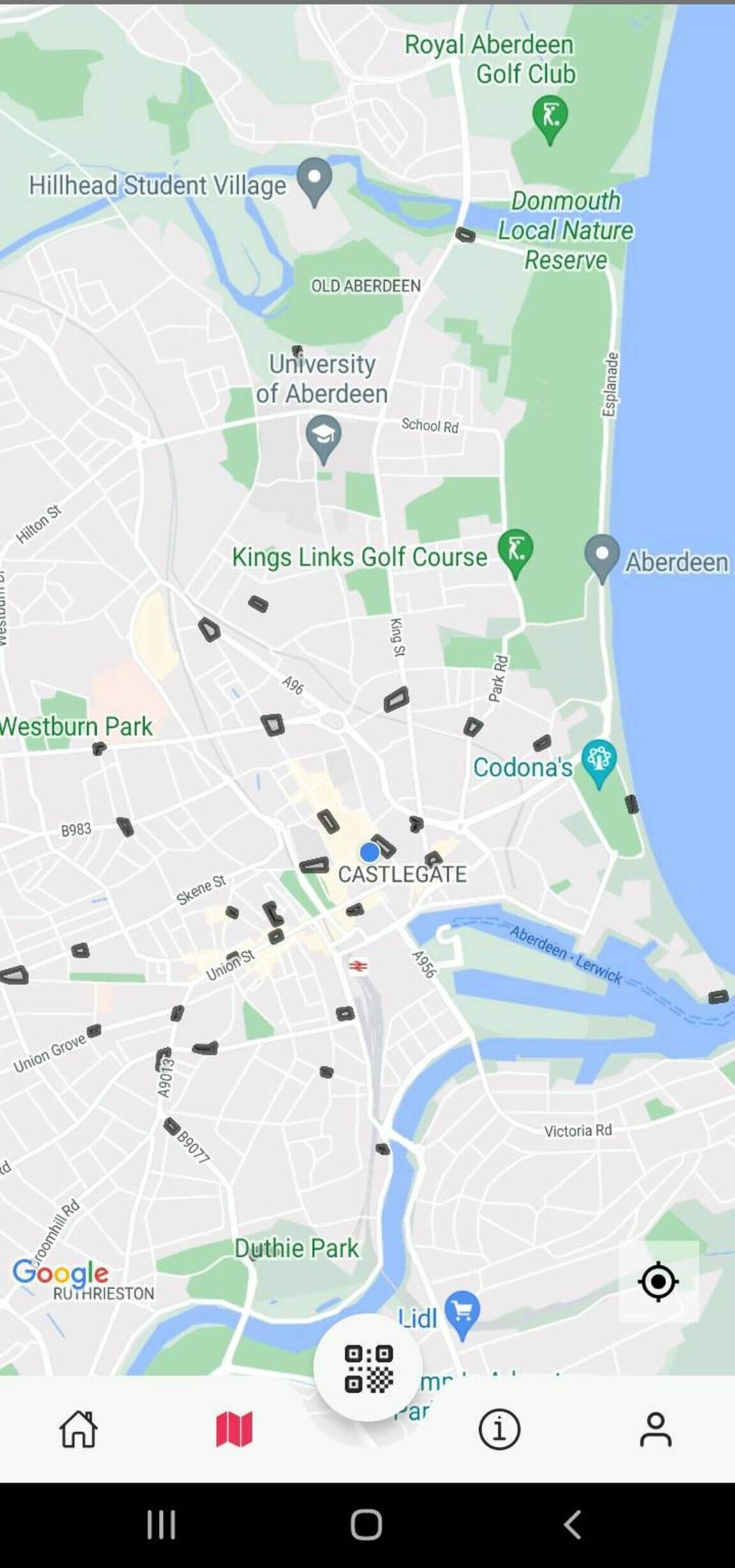 Google maps image of aberdeen showing where the ebikes will be available