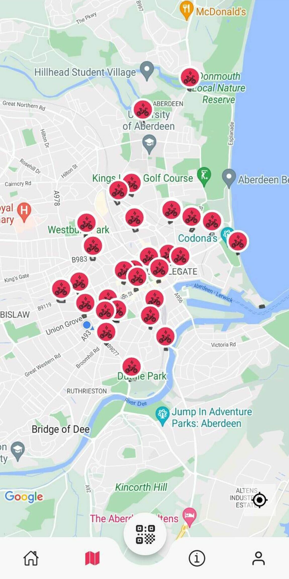 The app shows pick up and drop off points all across Aberdeen. Image: DC Thomson.