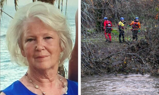A new picture of missing Monymusk woman has been issued by police as the search of the River Don continues downstream  towards Aberdeen. Image: Police and Kenny Elrick / DC Thomson.