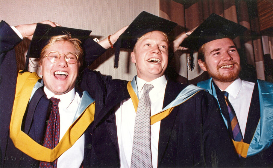 1990 - Iain Herd, Robin Miller and Richard Skene (all 22) went to Rschool together, shared a flat together and finally graduated from RGU together with BAs in Business Studies.