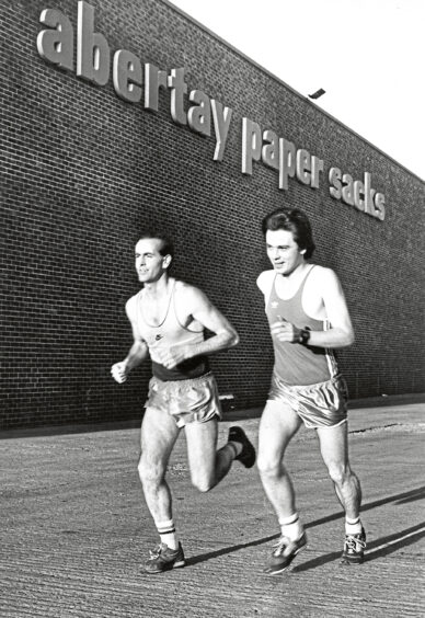 1985 - Kenneth Dundas and Alan Craib train for the Aberdeen Marathon.