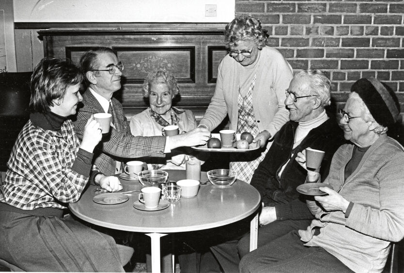 1984 - The luncheon club - with meals offering delicious home made soup, pudding and tea and biscuits for only 35p - meet at Ruthrieston Community Centre