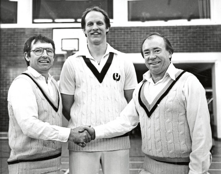 1984 - Aberdeenshire Cricket Club's new captain Jack Knight (left) is welcomed by coach George Murray and vice-captain Dale de Neef.