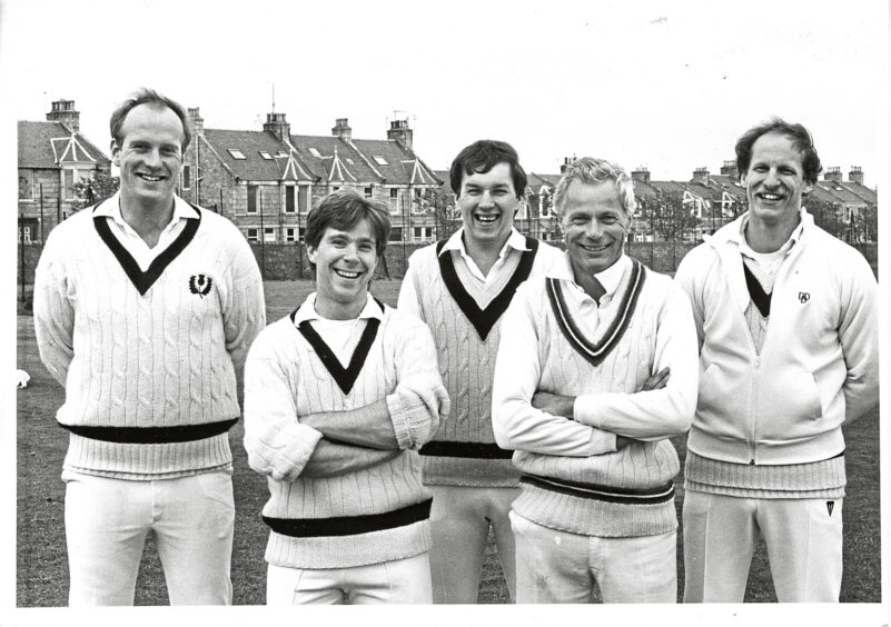 1986 - Dallas Moir, David Johnston, Richard Donald, Chris Barlow and Dale DeNeef from Aberdeenshire Cricket Club.