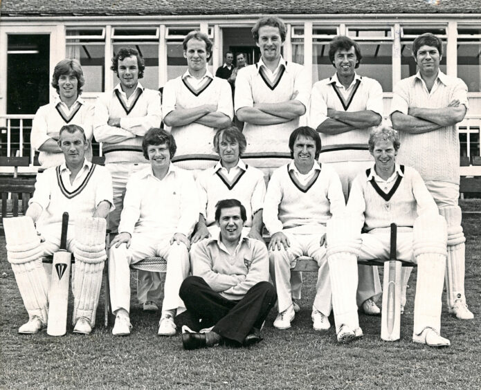 1979 - All smiles for the Aberdeenshire team ahead of a match against Forfarshire which was eventually abandoned due to the torrential rain