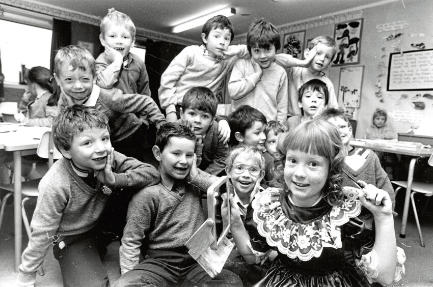 1987 - The primary 3 boys with Lee-Anne Will who starred as Goldilocks in their play.